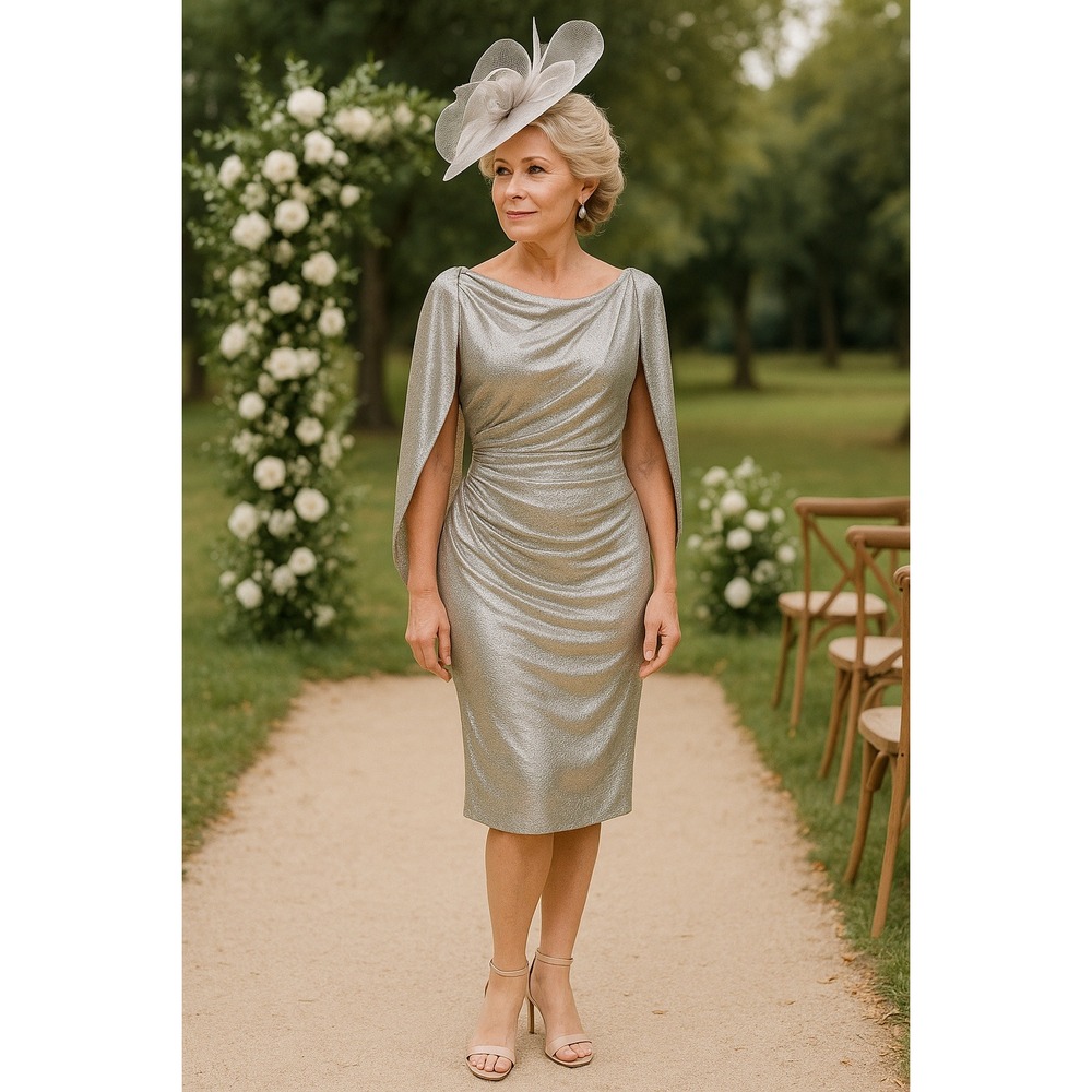 Avery G Draped Metallic Pencil Dress Size 0 Glam Formal Cocktail Wedding Elegant